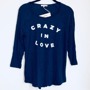 NWT Sundry Crazy in Love 3/4 Sleeve Top Tee T Blue